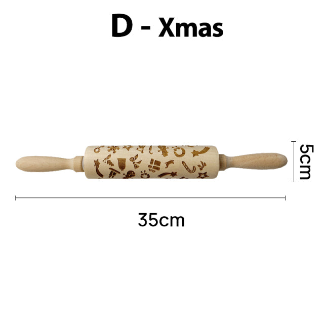 Christmas Rolling Pins Rock Snowflake Elk Wooden Rolling Embossing Baking Cookies Biscuit Fondant Cake Patterned Roller 35*5cm