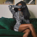 Artsu estampado de cebra mujeres mini vestido de manga larga con guantes cuello alto bodycon sexy vestidos otoño invierno delgado club 42016