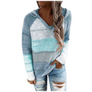 Fashion Blouse Women Casual Patchwork V-neck Long Sleeves Hooded Sweater Blouse Tops Blusas Femininas De Verão Top Femme