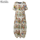 ZANZEA moda verano Maxi vestido mujer estampado vestido Casual manga corta Vestidos mujer cintura alta bata mujer talla grande