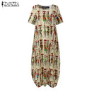 ZANZEA moda verano Maxi vestido mujer estampado vestido Casual manga corta Vestidos mujer cintura alta bata mujer talla grande