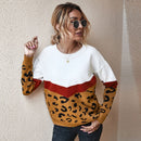 Mode Leopard Patchwork Herbst Winter 2021 Damen Strickpullover Frauen Oansatz Volle Hülse Pullover Pullover Top Khaki Braun