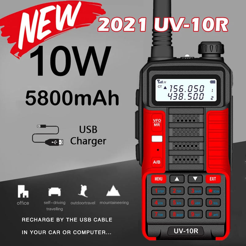 2021 Baofeng profesional Walkie Talkie UV10R 128 canales VHF UHF banda dual bidireccional CB Ham Radio Baofeng UV5R mejorado UV 10R