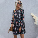 2021 New Autumn Winter Fashion Floral Dress Women Casual Full Sleeve High Waist Loose Print Dress