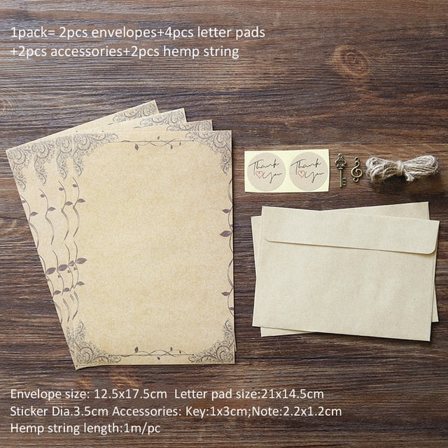 1pack Vintage Kraft Umschlag Briefblock Set Valentinstag Liebesbrief Einladung Umschläge Schreibpapier mit Seil Zubehör