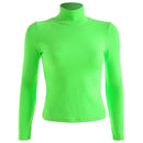 Damen Langarm Rollkragen Rippstrick Pullover Neon Solid Slim Pullover Tops X7XC