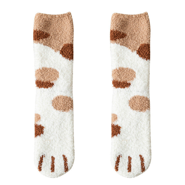 Calcetines de algodón para mujer con patrón de dibujos animados de pata de gato de estilo bonito y divertido, regalo supersuave para mujer, medias para dormir en casa
