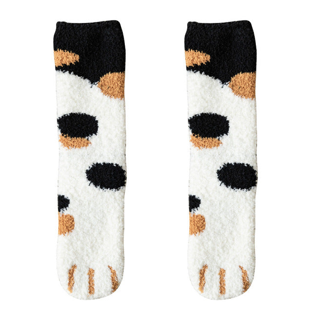 Calcetines de algodón para mujer con patrón de dibujos animados de pata de gato de estilo bonito y divertido, regalo supersuave para mujer, medias para dormir en casa
