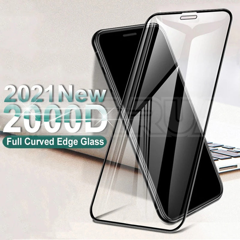 Vidrio protector curvo 2000D para iphone 6 6S 7 8 Plus SE, Protector de pantalla para iphone X XR XS 11 12 Pro Max, funda de vidrio templado