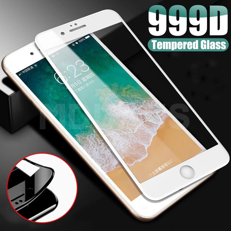 Vidrio protector 999D para iPhone 8 7 6 6S Plus XR X XS Glass Full Cover iPhone 11 12 Pro Max Protector de pantalla Vidrio templado