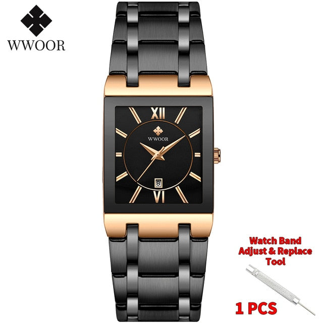 Relogio Masculino WWOOR Gold Uhr Männer Quadratische Herrenuhren Top-Marke Luxus Golden Quarz Edelstahl Wasserdichte Armbanduhr