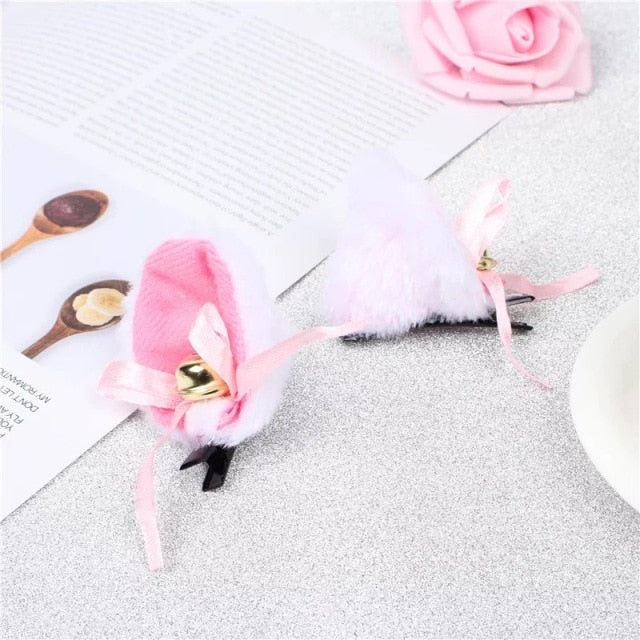 1 Pair Cat Ears With Bell Hair Clip Fox Long Fur Hairpins Headwear Cosplay Anime Costume Halloween Party Gifts Hair Accessories