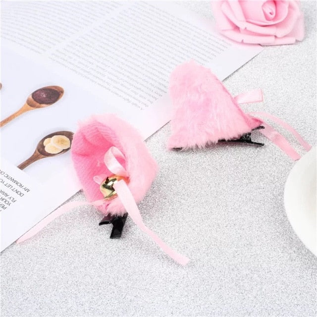 1 Pair Cat Ears With Bell Hair Clip Fox Long Fur Hairpins Headwear Cosplay Anime Costume Halloween Party Gifts Hair Accessories