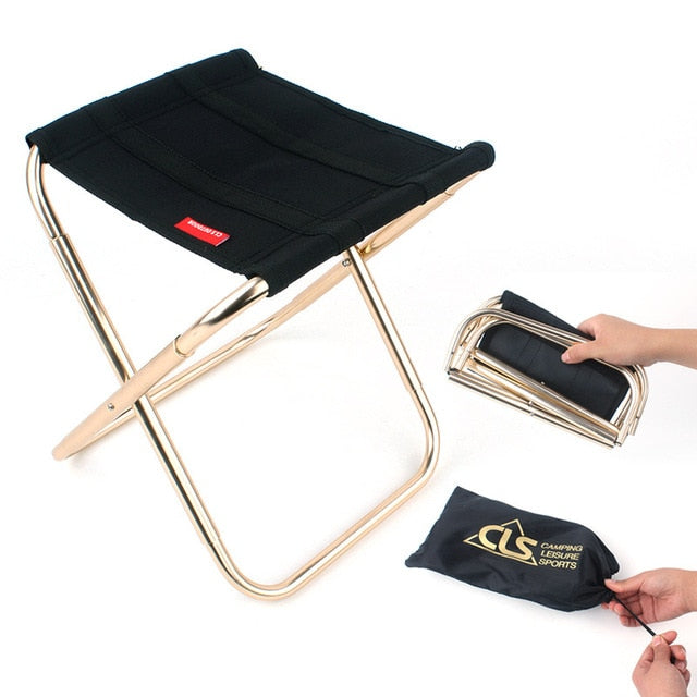 Taburete plegable portátil para exteriores de aleación de aluminio ultraligero, silla plegable para acampar y pescar, asiento de playa para barbacoa de Picnic, bolsa de almacenamiento