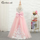 Puffy Tulle Lace Ball Gown Flower Girl Dresses Long Sleeve Girl Princess Dress Illusion Girl Wedding Party Dress First Communion