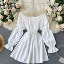 YuooMuoo vestido de principios de otoño 2020 Retro gótico mujeres blanco negro vendaje Mini vestido Sexy fuera del hombro Puff manga Vestidos coreanos