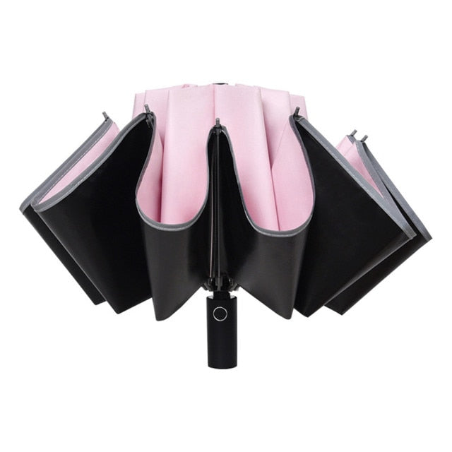 Automatic Reverse Folding Umbrella LED Reflective Strip Automatic Umbrella Flashlight Three-fold Windproof Car Business Umbrella