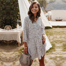 2021 New Casual Summer Dress Women Single Breasted Dot Print Above Knee Mini V-neck Three Quarter Sleeve Dress