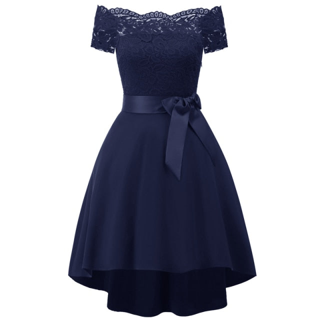 2020 wedding party dress prom gown fashion clothing Front short long back dark blue halter Bow Bridesmaid Dresses