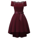 2020 wedding party dress prom gown fashion clothing Front short long back dark blue halter Bow Bridesmaid Dresses