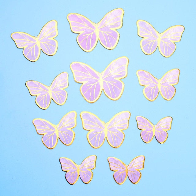 10pcs Happy Birthday Cake Toppers Cake Decoration Handmade Painted Butterfly Cake Topper For Wedding Birthday Party Baby Shower