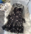 2021 New Female O-neck Stars Sequined Mesh Shiny Fairy Dress Women Elegant Bling Gauze Princess Puff Dresses Vestidos De Fiesta