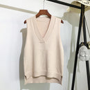 V-neck knitted Vest Women's Sweater Autumn And Winter New Korean Loose Wild Pink Sweater Vest Women Sleeveless Sweater 11810