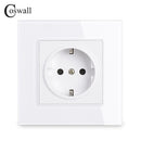 Coswall Wall Tempered Glass Panel Power Socket Grounded 16A EU Russia Spain Outlet With Children Protective Lock