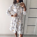 2021 Winter Dress Women Long Sleeve Vintage Dress Chiffon Shirt Vestidos For Ladies Casual Floral Midi Autumn Dresses Polka Dot