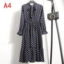 2021 Winter Dress Women Long Sleeve Vintage Dress Chiffon Shirt Vestidos For Ladies Casual Floral Midi Autumn Dresses Polka Dot