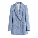 Women Suit Jacket Tweed Blazer Women Jacket Femme Plaszcz Wiosenny Damski Sobrecamisa Cuadros Plaid Checkered Blazer
