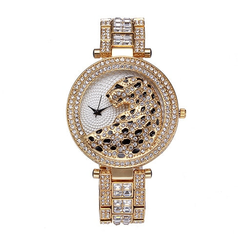 Reloj de cuarzo para mujer de 300 Uds., reloj informal ostentoso de moda para mujer, reloj de cuarzo dorado para mujer, reloj de leopardo con diamantes de cristal para mujer