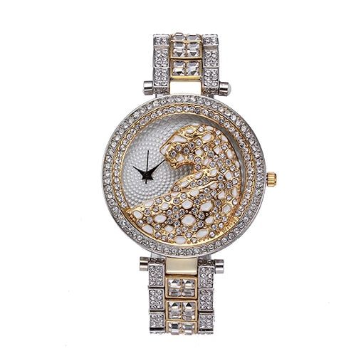 Reloj de cuarzo para mujer de 300 Uds., reloj informal ostentoso de moda para mujer, reloj de cuarzo dorado para mujer, reloj de leopardo con diamantes de cristal para mujer