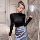Women Clothes Ladies Solid Spring Winter High Collar Long Sleeve Knitwear Blouse Sweater Sweet Slim Tops One Size