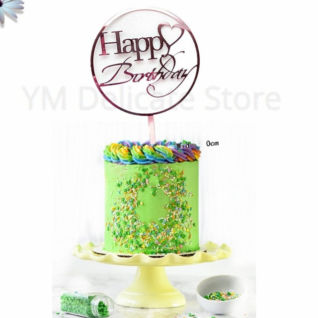 Nuevas flores de colores Topper para tarta de feliz cumpleaños acrílico dorado fiesta de cumpleaños postre decoración para Baby shower suministros para hornear