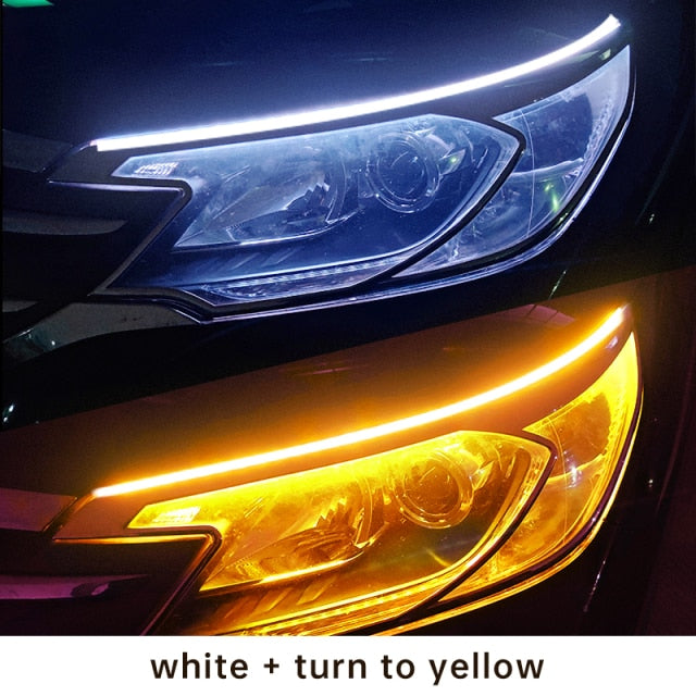 2pcs LED DRL Car Daytime Running Light Flexible Waterproof Strip Auto Headlights White Turn Signal Yellow Brake Flow Lights 12V