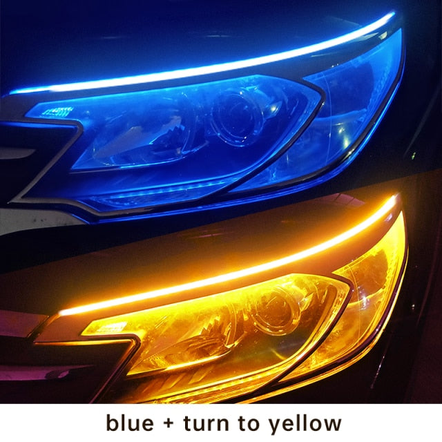 2 uds LED DRL luz de circulación diurna de coche tira Flexible impermeable faros de coche señal de giro blanca luces de flujo de freno amarillas 12V