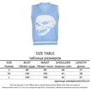 Rapcopter Y2K Pullover Skulls Pullover V-Ausschnitt Strickwaren Lose Lässige Strickoberteile Damen Streetwear Retro Tops Blau 2020 Herbst
