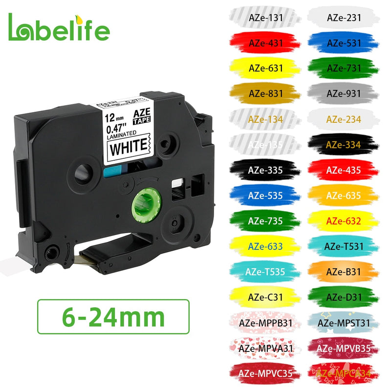 Labelife 231 Etikettenband Kompatibel für Label Maker Laminiertes Band 12 mm Schwarz auf Weiß für Etikettierer 231 241 251 631 641