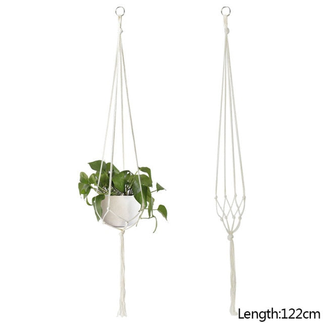 Cestas colgantes para plantas hechas a mano de macramé, soporte para macetas, decoración colgante para balcón, cuerda de elevación anudada, suministros para el jardín y el hogar