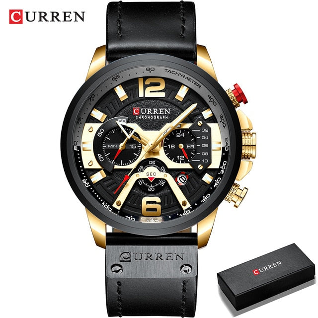 CURREN Lässige Sportuhren für Herren Blau Top-Marke Luxus Militär Leder Armbanduhr Mann Uhr Mode Chronograph Armbanduhr