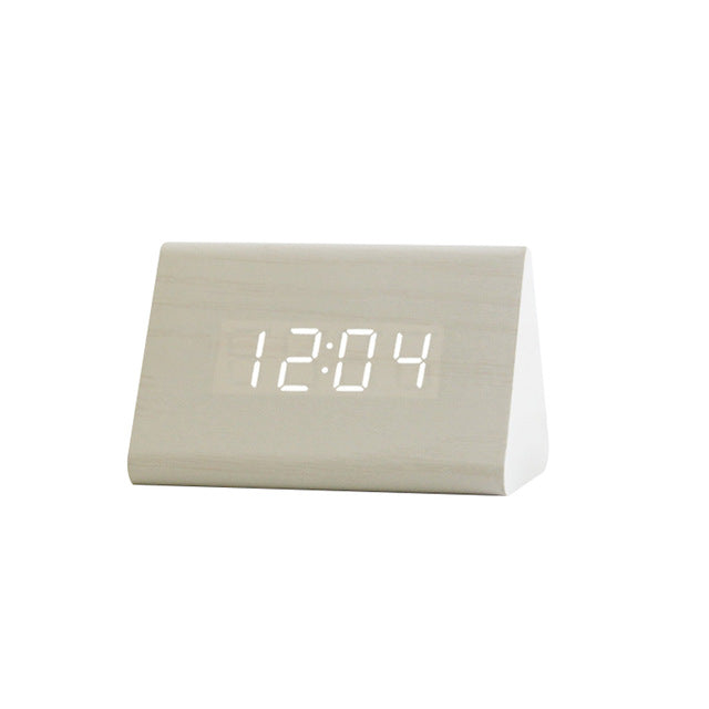 Relojes USB/AAA LED Despertador de madera Reloj de mesa Control de voz Despertador de madera digital Mesa de escritorio electrónica Decoración 2022