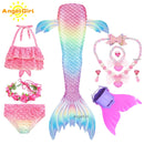 AngelGirl 2021 Girls Swimmable Mermaid Tail Princess Dress with Monofin Kids Holiday Mermaid Costume Cosplay Swimsuit Birthday