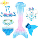 AngelGirl 2021 Girls Swimmable Mermaid Tail Princess Dress with Monofin Kids Holiday Mermaid Costume Cosplay Swimsuit Birthday