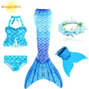 AngelGirl 2021 Girls Swimmable Mermaid Tail Princess Dress with Monofin Kids Holiday Mermaid Costume Cosplay Swimsuit Birthday