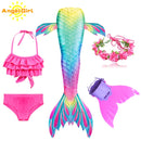 AngelGirl 2021 Girls Swimmable Mermaid Tail Princess Dress with Monofin Kids Holiday Mermaid Costume Cosplay Swimsuit Birthday
