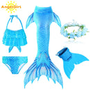 AngelGirl 2021 Girls Swimmable Mermaid Tail Princess Dress with Monofin Kids Holiday Mermaid Costume Cosplay Swimsuit Birthday