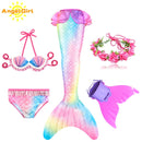 AngelGirl 2021 Girls Swimmable Mermaid Tail Princess Dress with Monofin Kids Holiday Mermaid Costume Cosplay Swimsuit Birthday