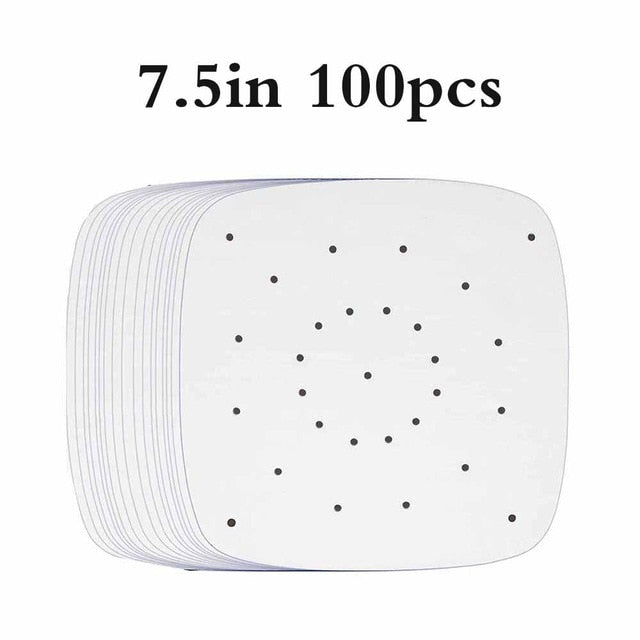100pcs 7/8/9 Inch Air Fryer Liners Perforated Non-stick Mat Steaming Baking Cooking White Pot Oil Paper Accessories