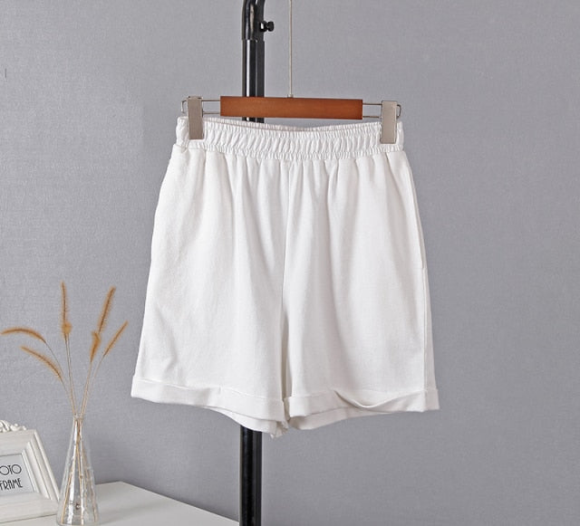 Conjuntos de algodón de verano Hirsionsan, camisetas informales de dos piezas de manga corta para mujer y pantalones cortos de cintura alta, conjuntos sólidos, chándal